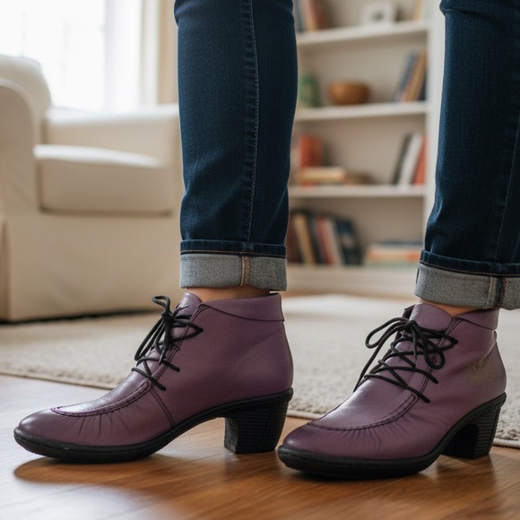 Rieker Shoes - Rieker purple Leather Ankle Boots Zip Up Booties Rebecca Size 37